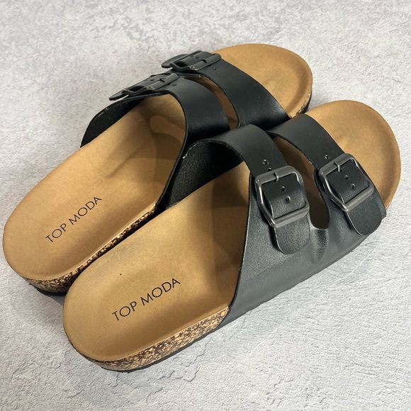 Top Moda black and tan sandals with straps that adjust - Picture 7 of 11
